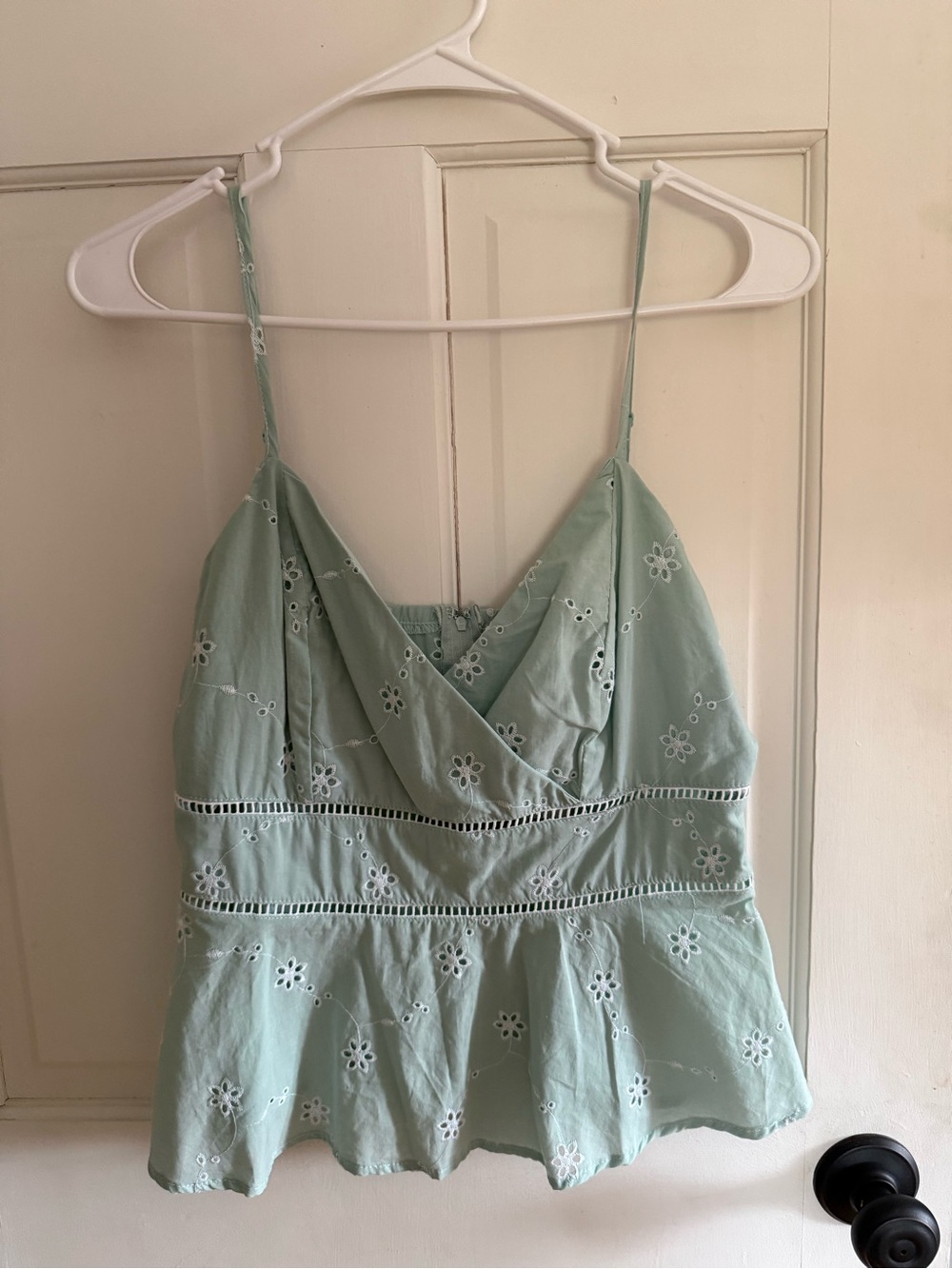 NWT- Francesca's Collections Mint Eyelet Spaghetti Strap Peplum Camisole